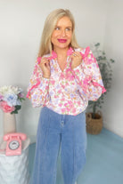 Sherri Floral Contrasting Ruffle Top - Be You Boutique