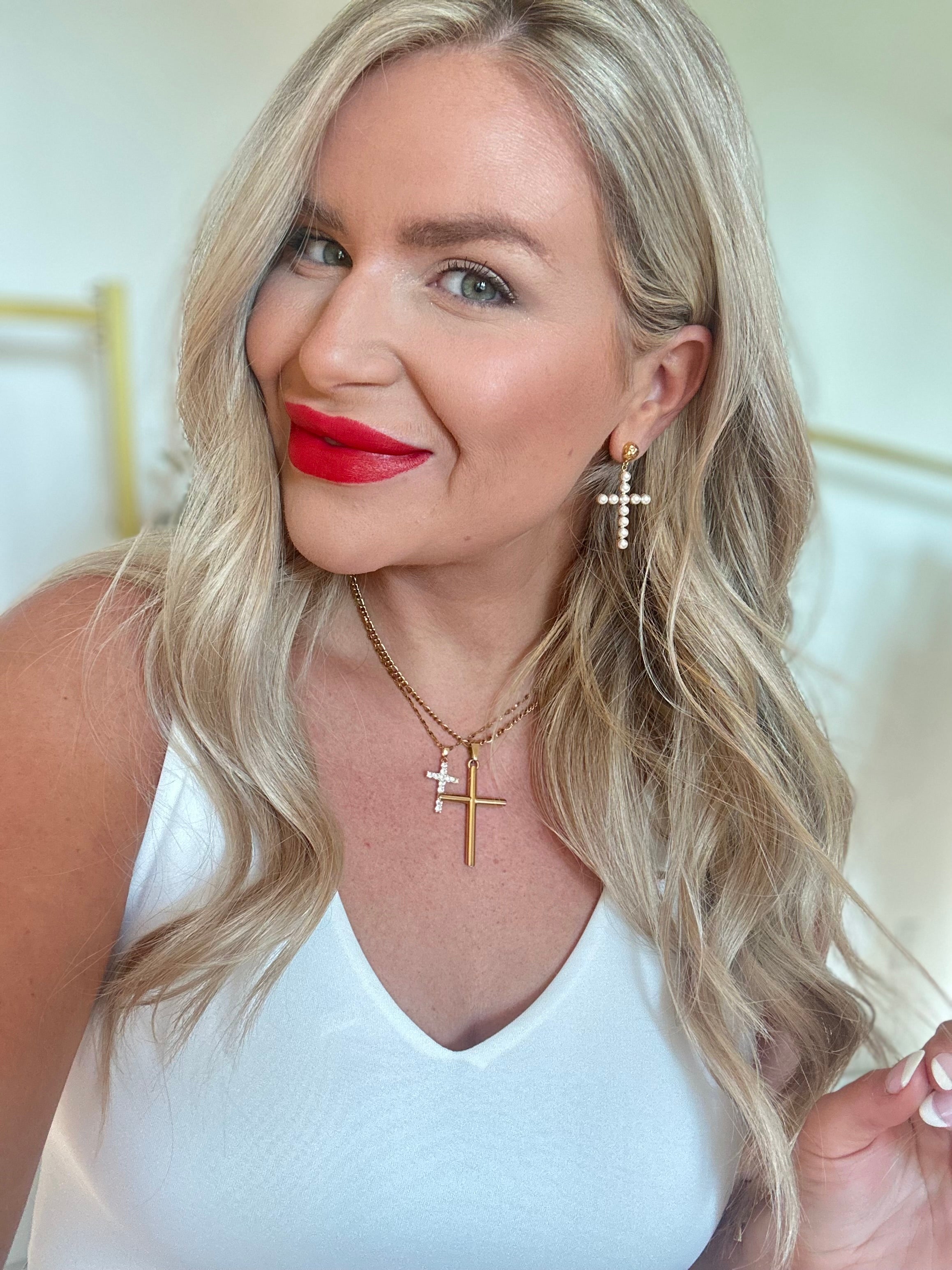 Lizzie Large Gold Cross Necklace - Be You Boutique