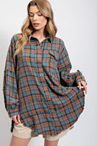 Clarence Mineral Washed Plaid Long Sleeve Shirt - Be You Boutique