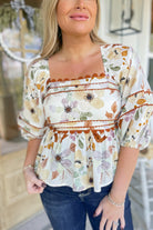 Molly Floral Print Balloon Sleeve Peplum Top - Be You Boutique