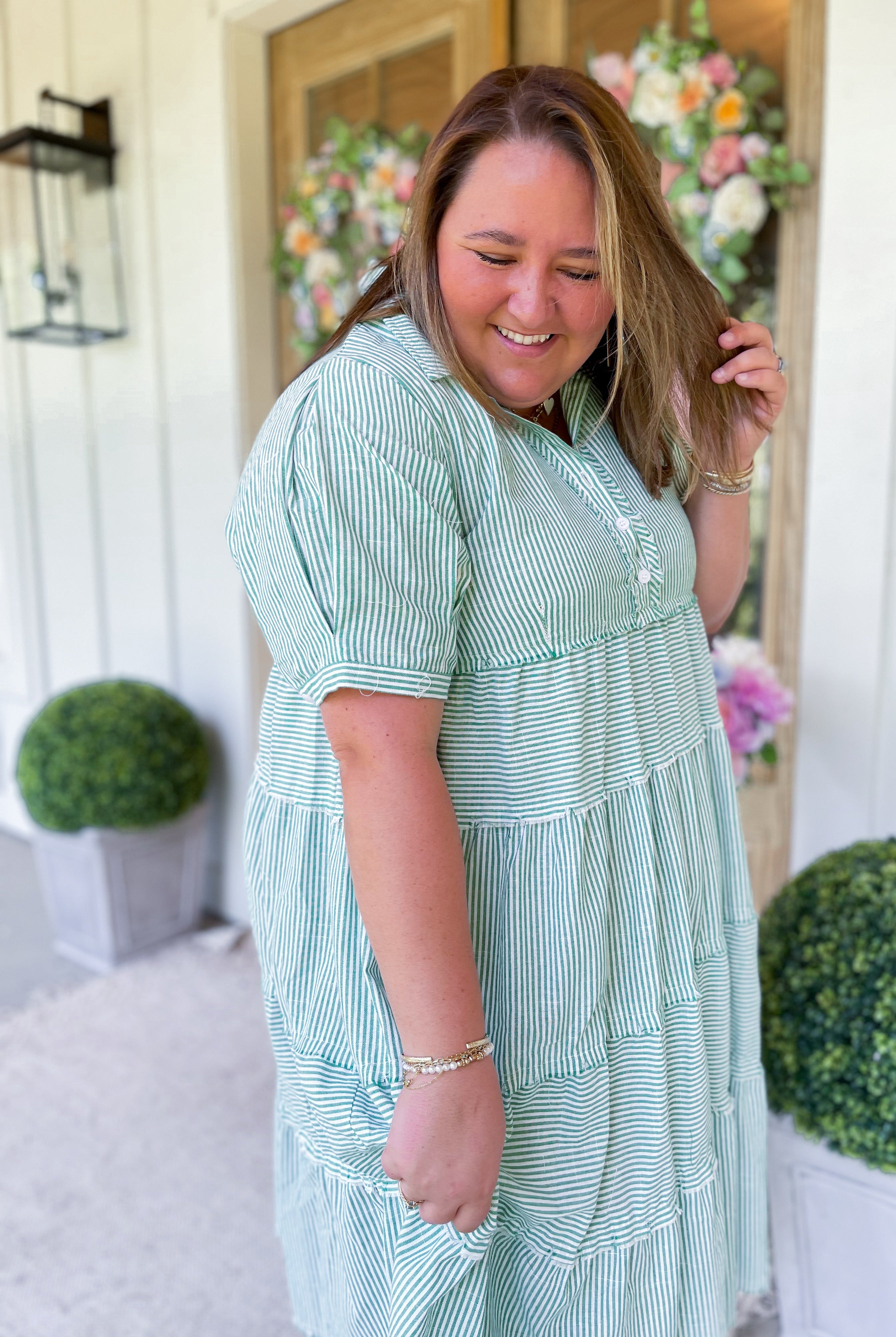 Truett Striped Balloon Sleeve Tiered A Line Maxi Dress - Be You Boutique