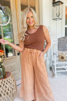 Caris Mineral Washed Upside Down Terry Knit Wide Leg Palazzo Pants - Be You Boutique