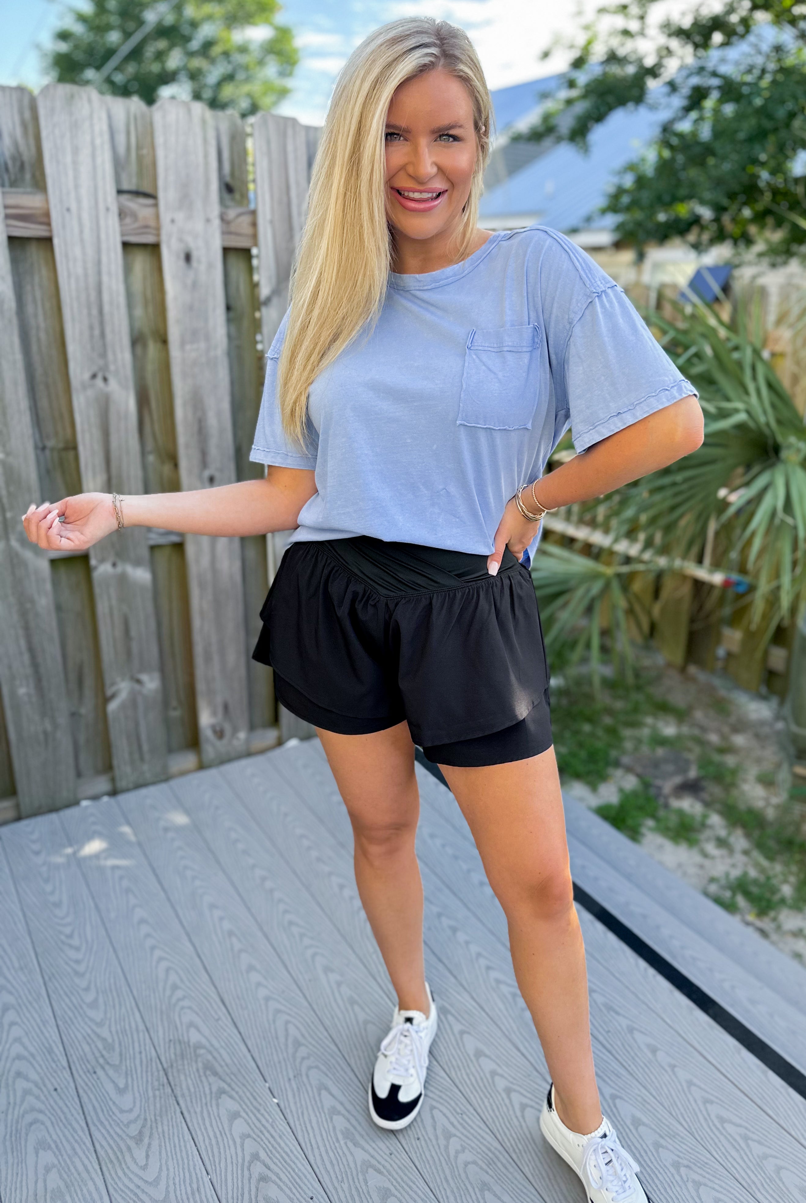 Clara Short Sleeve Washed Knit Pocket Tee - Be You Boutique
