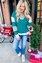 Brenden Color Block Stripe Long Sleeve V Neck Sweatshirt [S~2x] - Be You Boutique