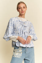 Azure Water Paint Floral Blouse - Be You Boutique