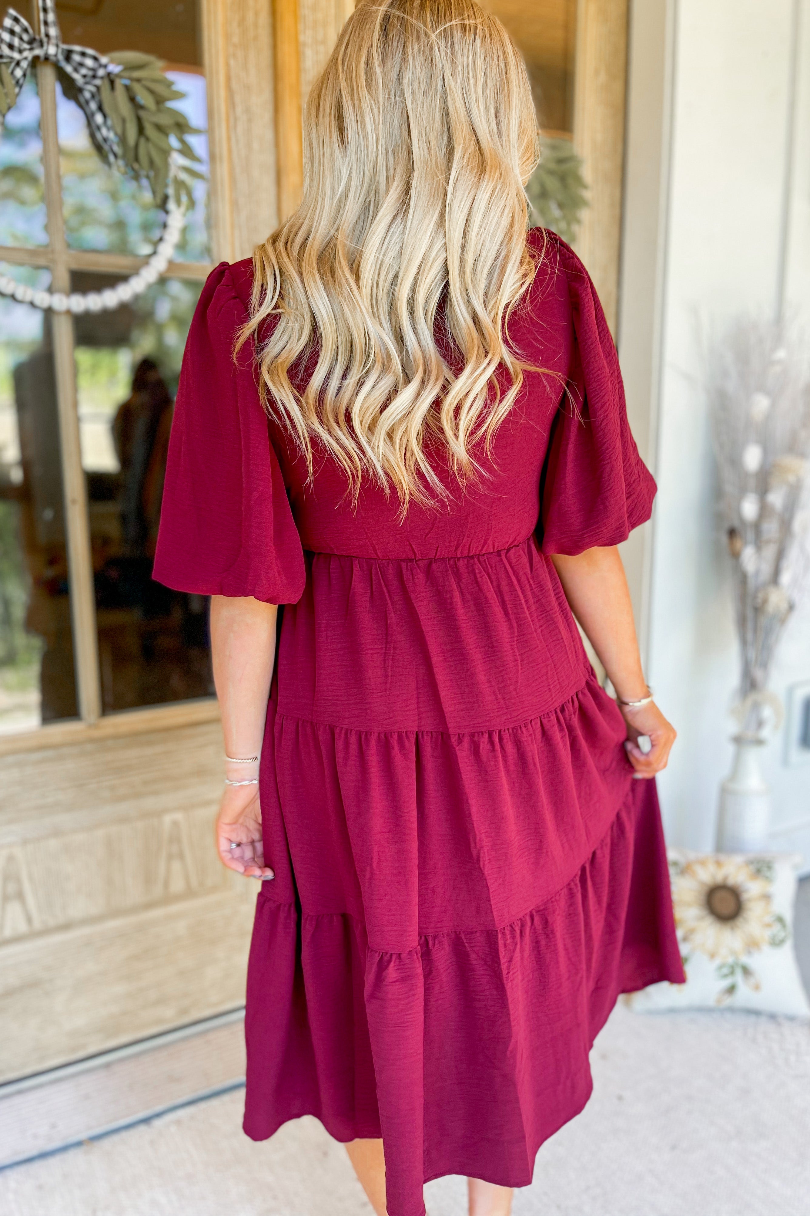 Beulah Balloon Sleeve Tiered Wrap Midi Dress - Be You Boutique