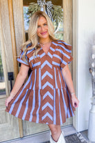 Emma Mixed Line V Neck Flutter Sleeve Dress - Be You Boutique