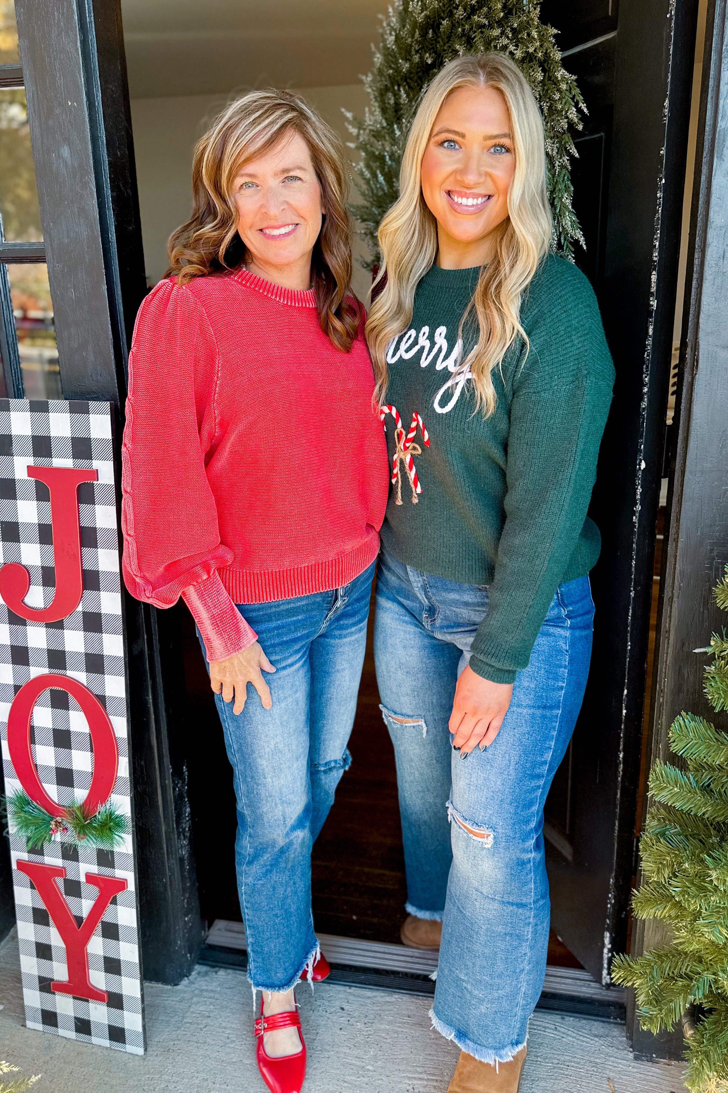 "Merry" Embroidered Long Sleeve Candy Cane Holiday Sweater - Be You Boutique