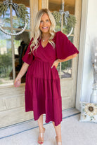 Beulah Balloon Sleeve Tiered Wrap Midi Dress - Be You Boutique