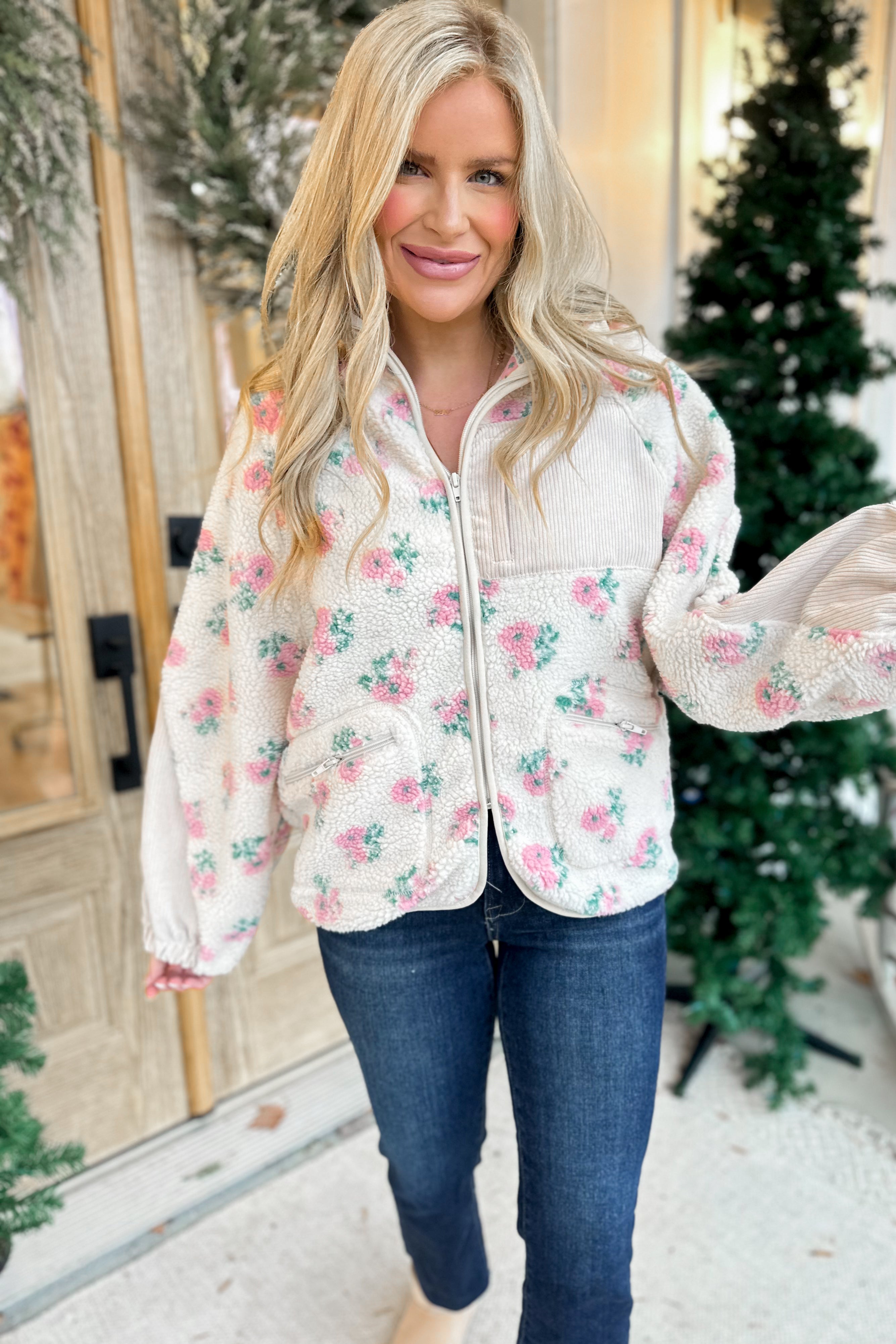 Krista Oversized Printed Long Sleeve Fleece Jacket - Be You Boutique