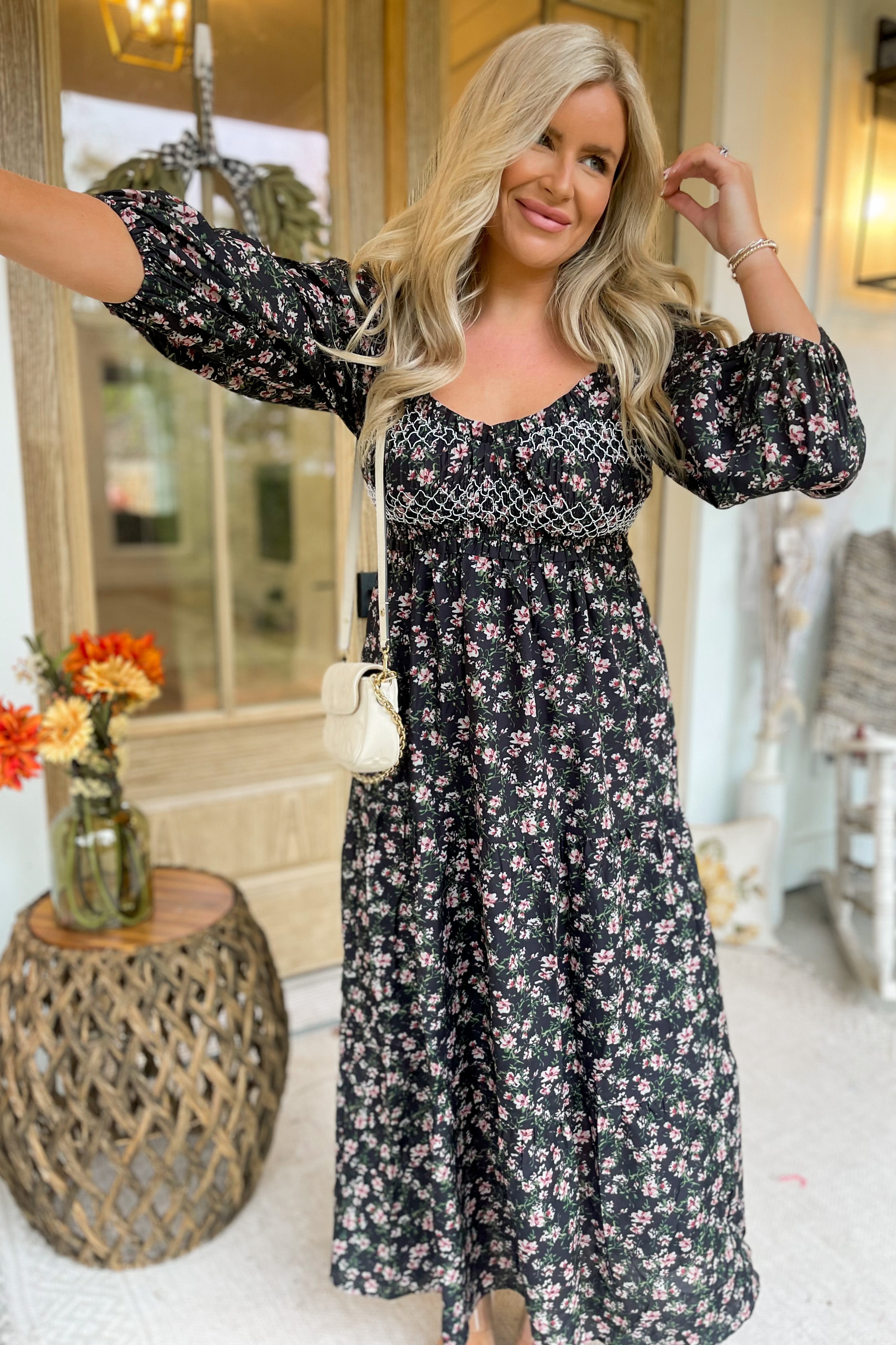 Brandi Bubble Sleeve Printed Maxi Dress - Be You Boutique