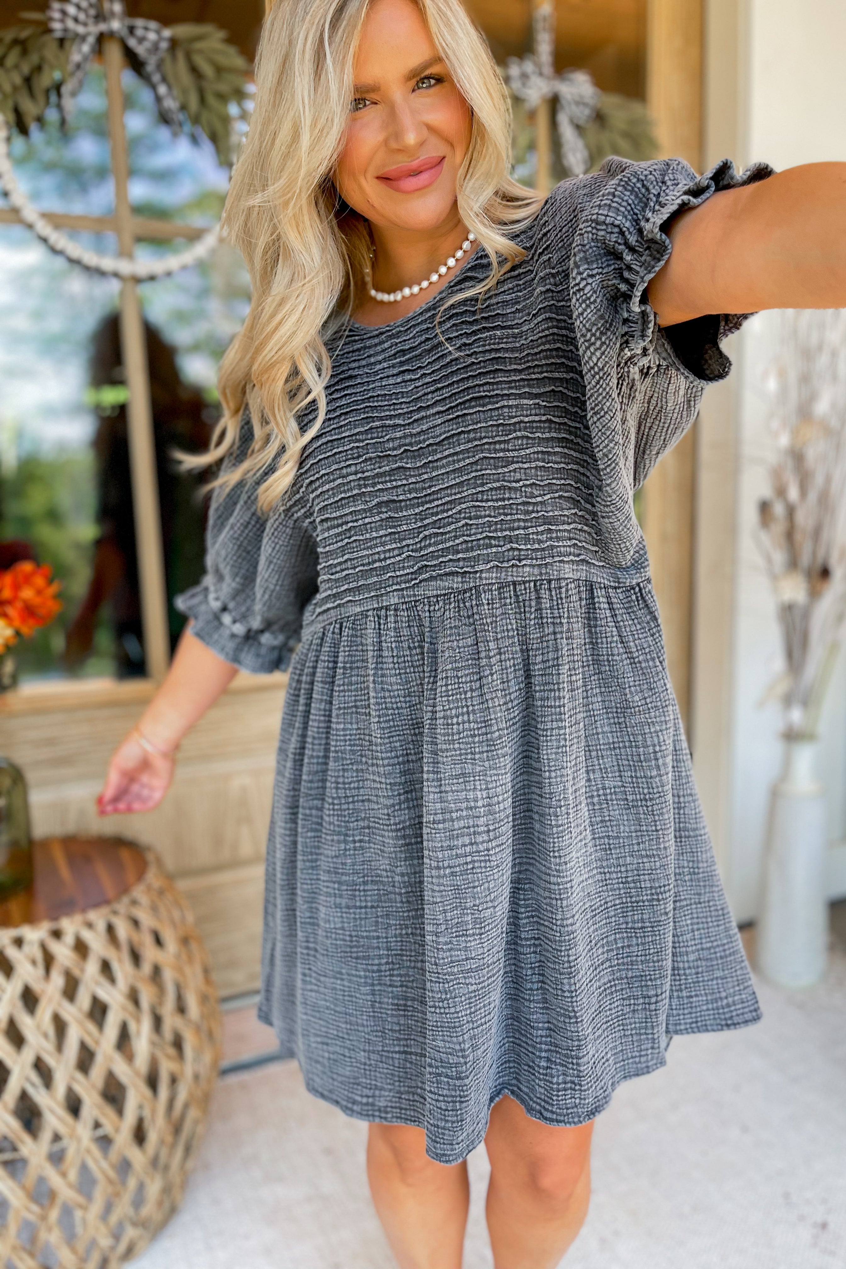 Riley Pintuck Mineral Washed Cotton Gauze Dress - Be You Boutique