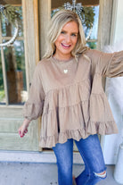 Mira Cotton Slub Tiered Babydoll Knit Tunic Top - Be You Boutique