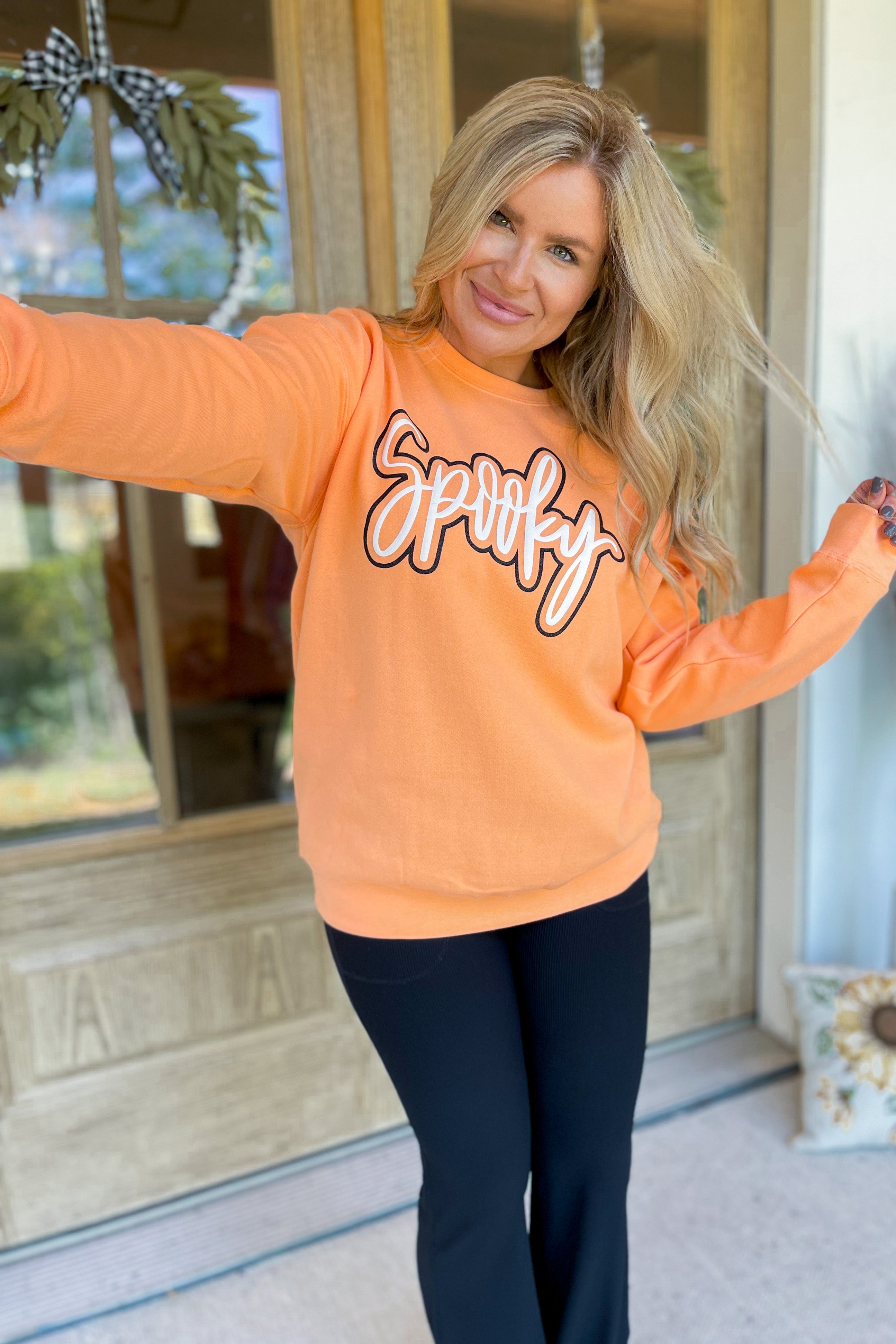 "Spooky" Double Long Sleeve Graphic Sweatshirt - Be You Boutique