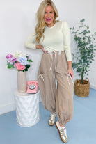 Davi Striped Drawstring Jogger Pant - coco - Be You Boutique