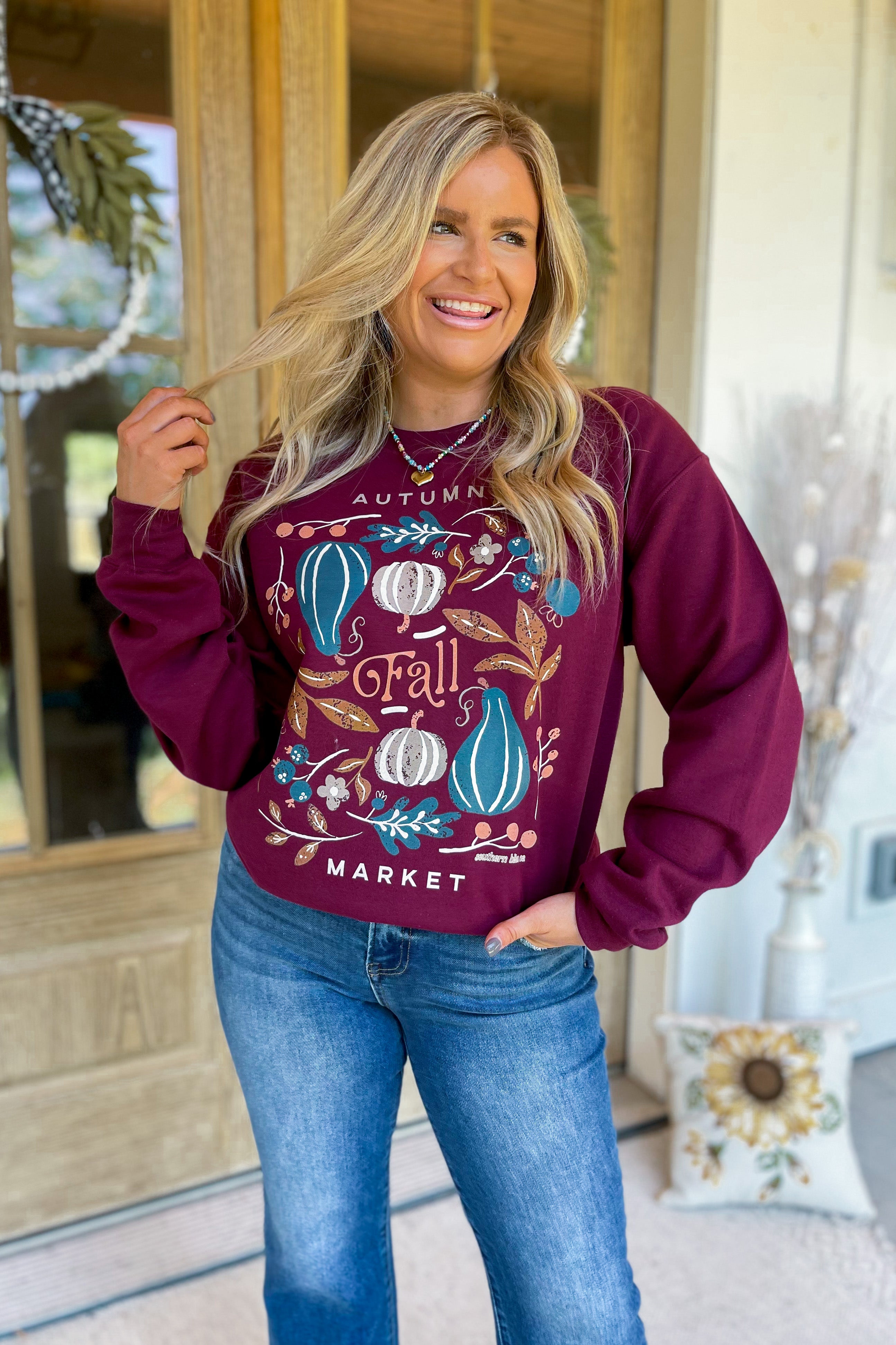 Autumn Market Long Sleeve Graphic Sweatshirt - Be You Boutique