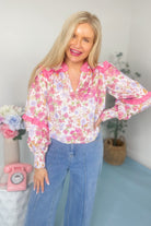 Sherri Floral Contrasting Ruffle Top - Be You Boutique