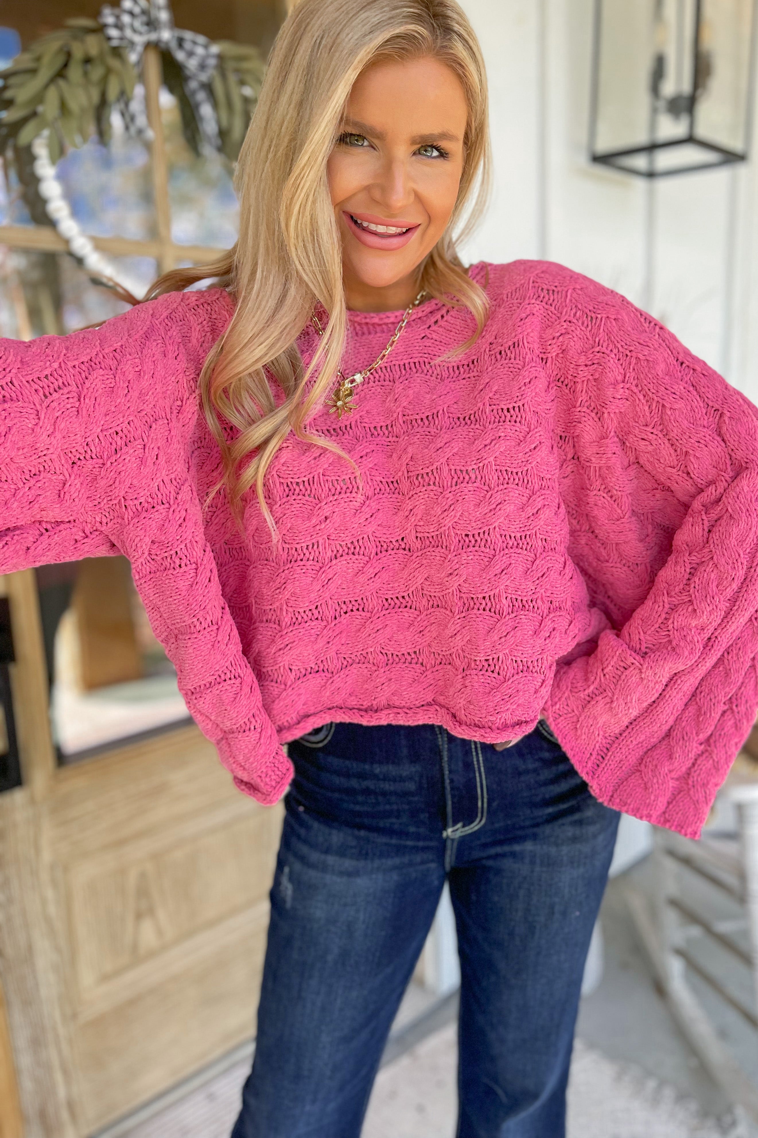 Yvonne Round Neck Full Sleeve Chenille Sweater - Be You Boutique