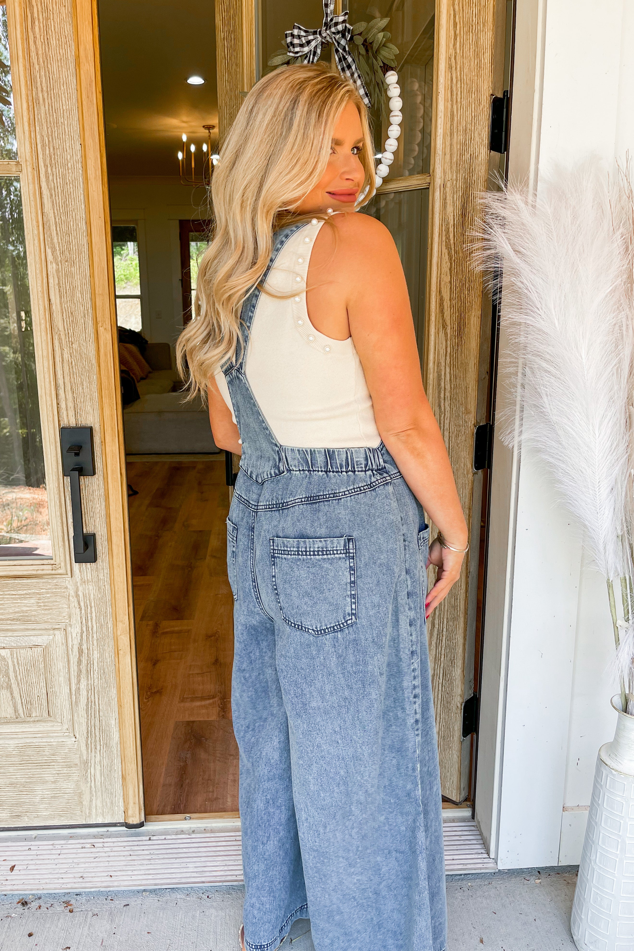 Damon Wide Leg Stone Washed Denim Jumpsuit - Be You Boutique