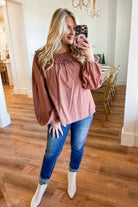 Sam Mineral Washed Round Neck Smocked Neck Blouse - Be You Boutique