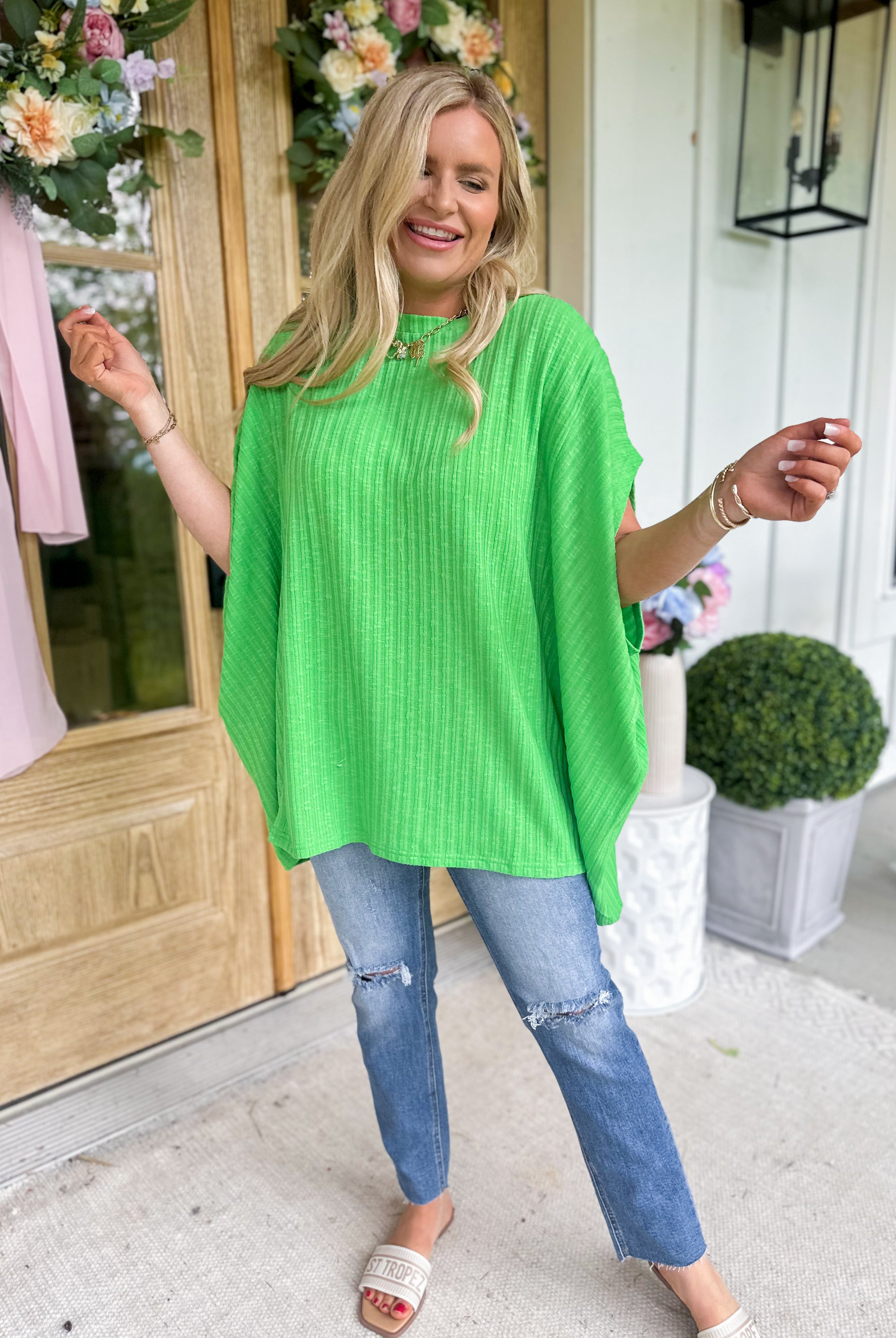 Morty Ribbed Crew Neck Oversized Pull Over Top - Be You Boutique