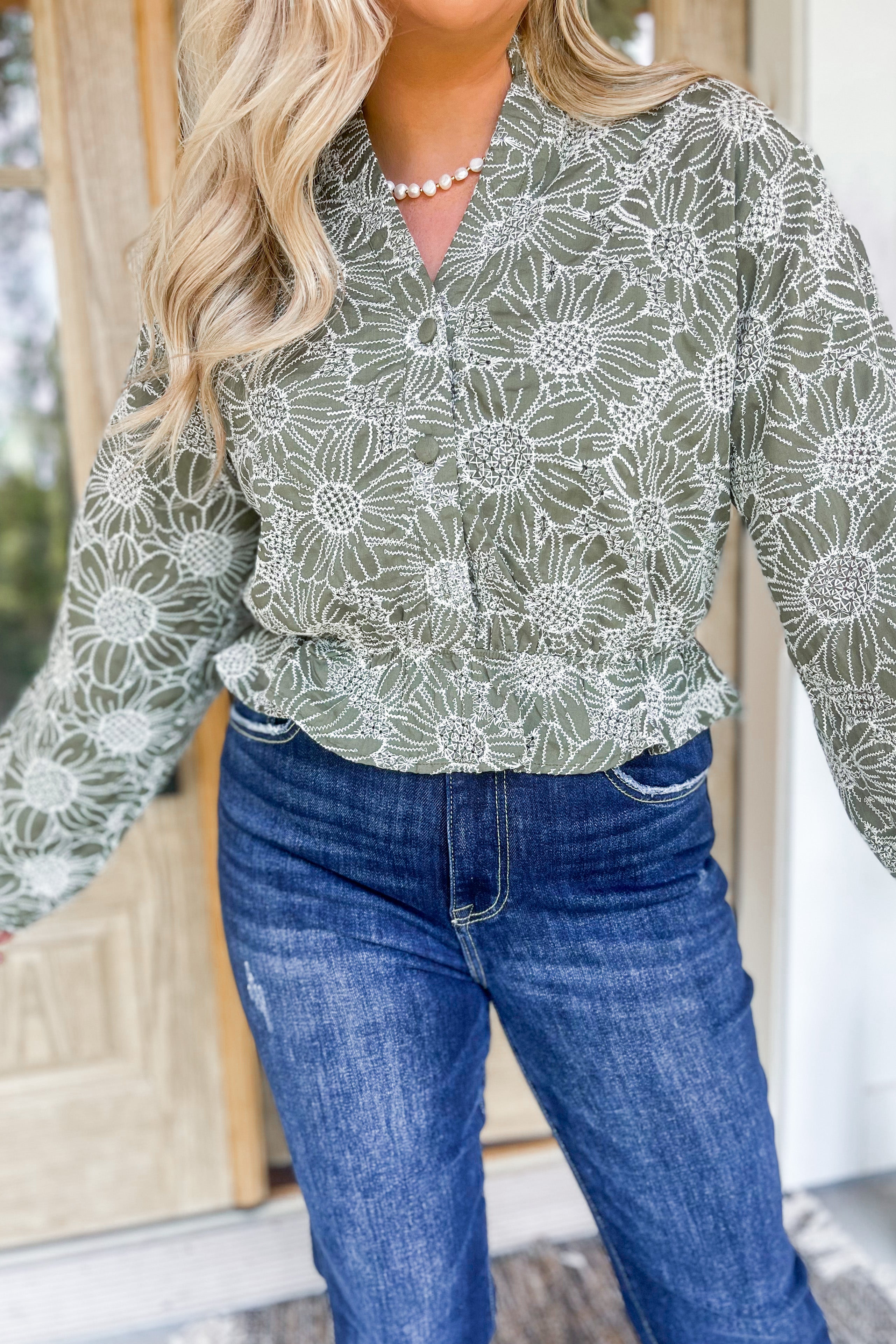 Brooklyn Sunflower Embroidered Long Sleeve Blouse Top - Be You Boutique