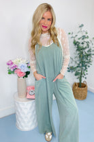 Marjorie Wide Leg Mineral Washed Cotton Span Jumpsuit - Be You Boutique