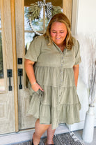 Amanda Half Sleeve Button down Tiered Washed Dress - Be You Boutique