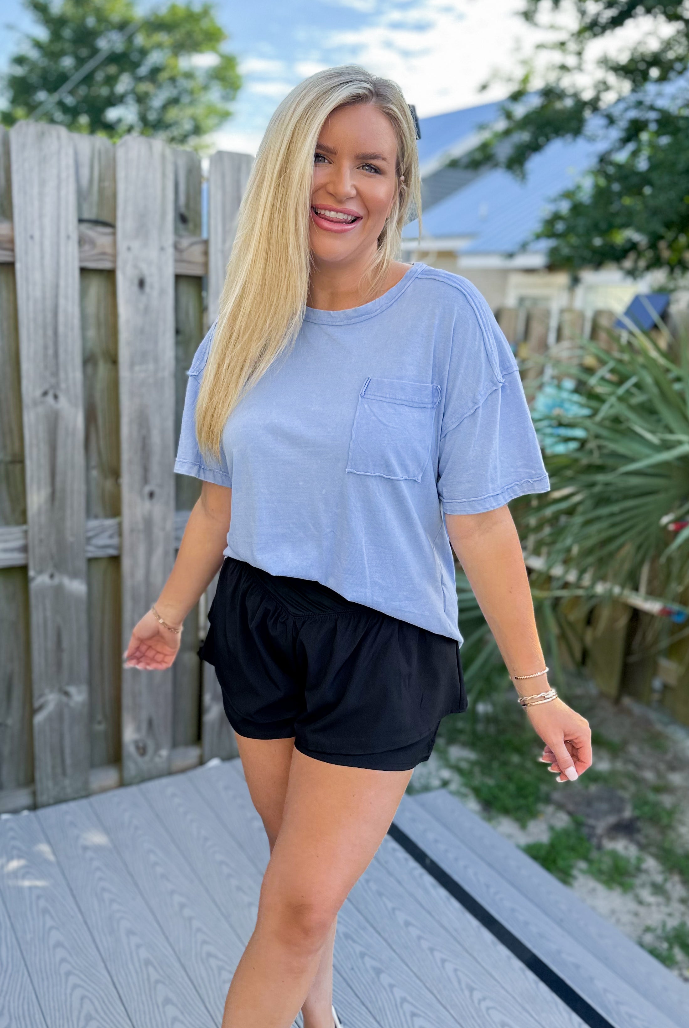 Clara Short Sleeve Washed Knit Pocket Tee - Be You Boutique