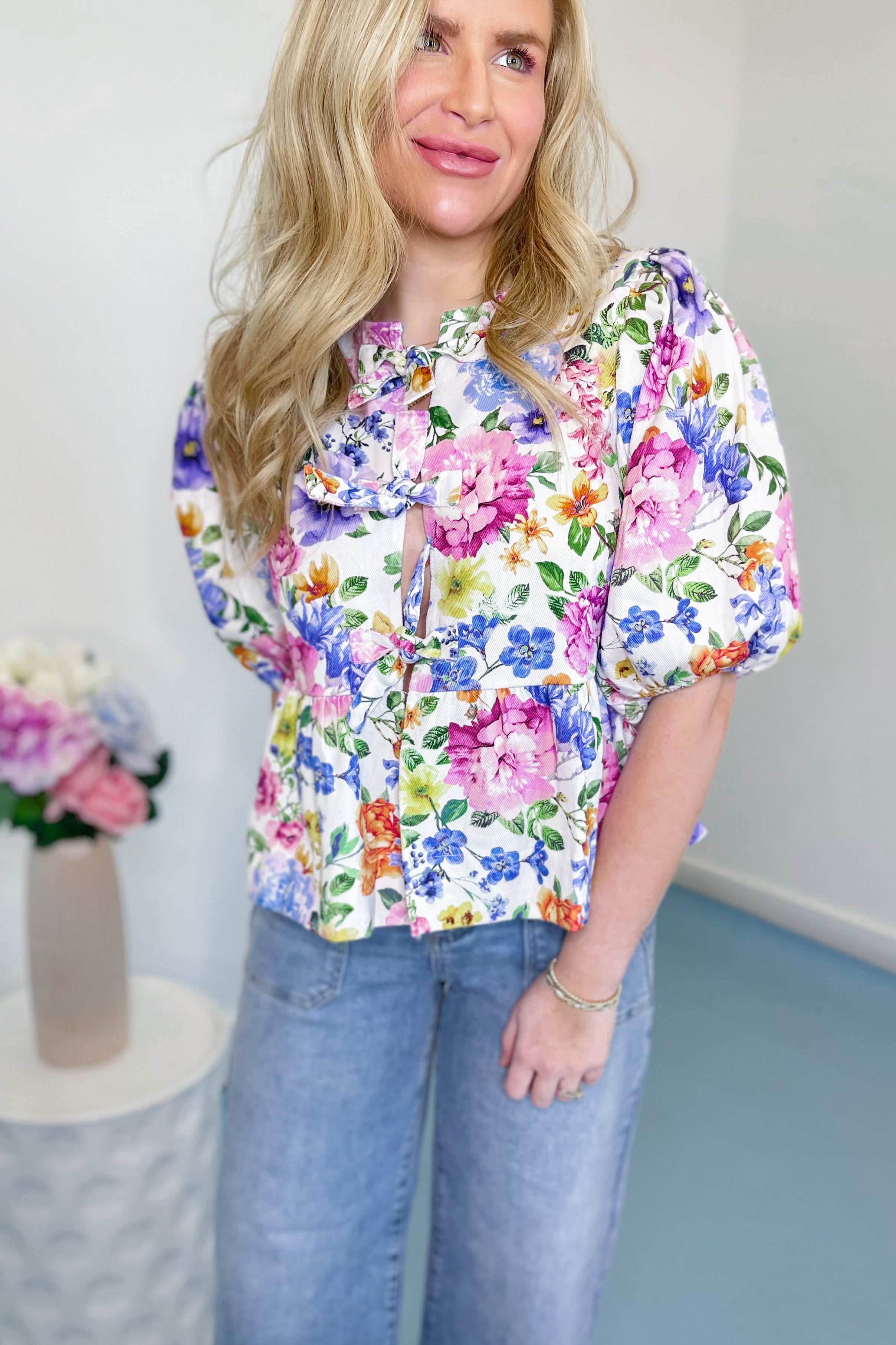 Susan Puff Sleeve Floral Top - Be You Boutique