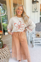 Kylie Flower Patch 3/4 Sleeve Knit Top - Be You Boutique