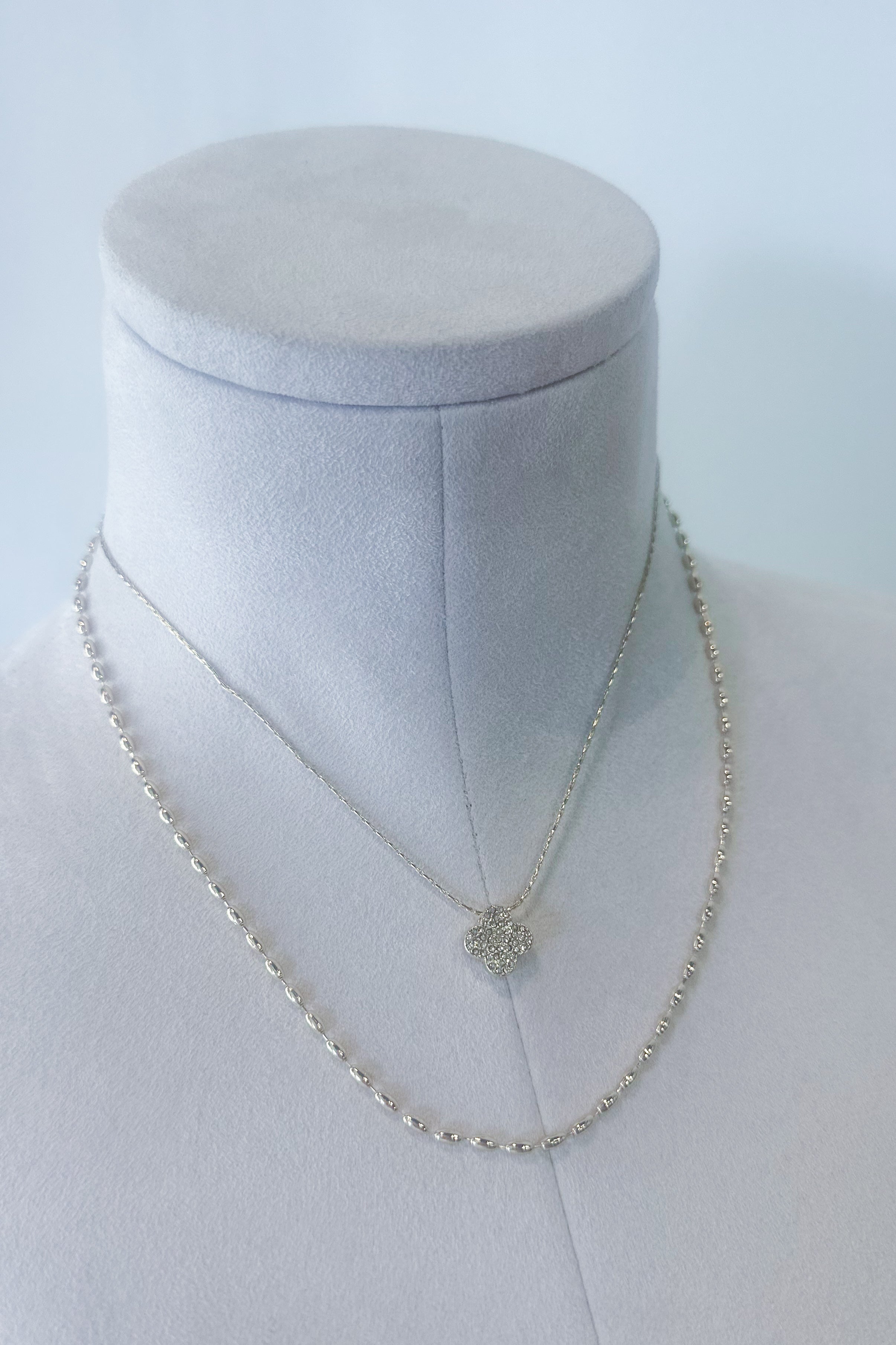 Danny Double Layered Knot Rhinestone Clover Chain Necklace - Be You Boutique