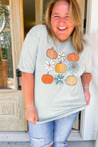 Fall Fun Pumpkin and Flower Short Sleeve Graphic Tee - Be You Boutique