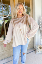 Edward Cotton Slub Washed Babydoll Knit Long Sleeve Top - Be You Boutique