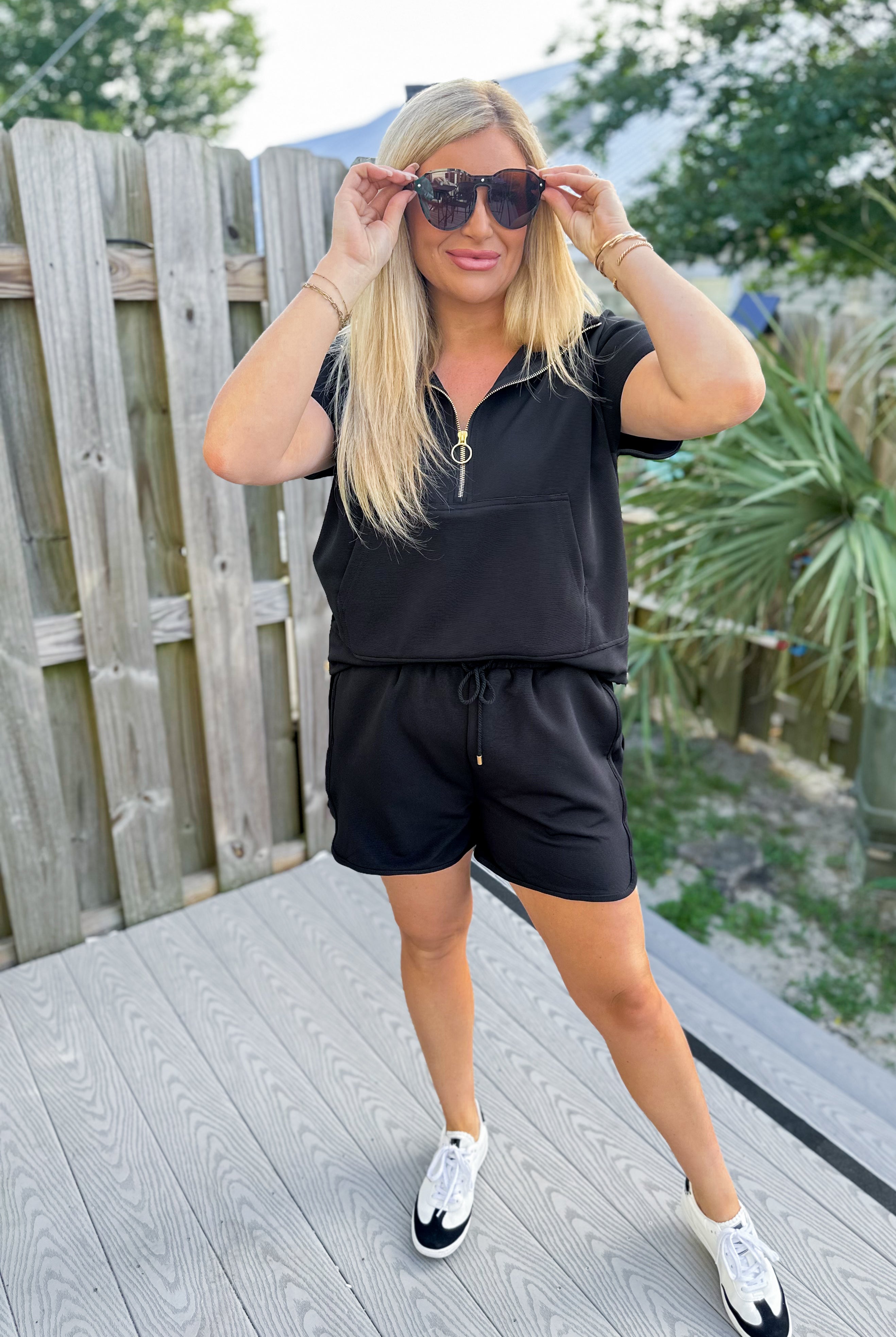 Carissa Ribbed Half Zip Top and High Waist Short Two Piece Set - Be You Boutique