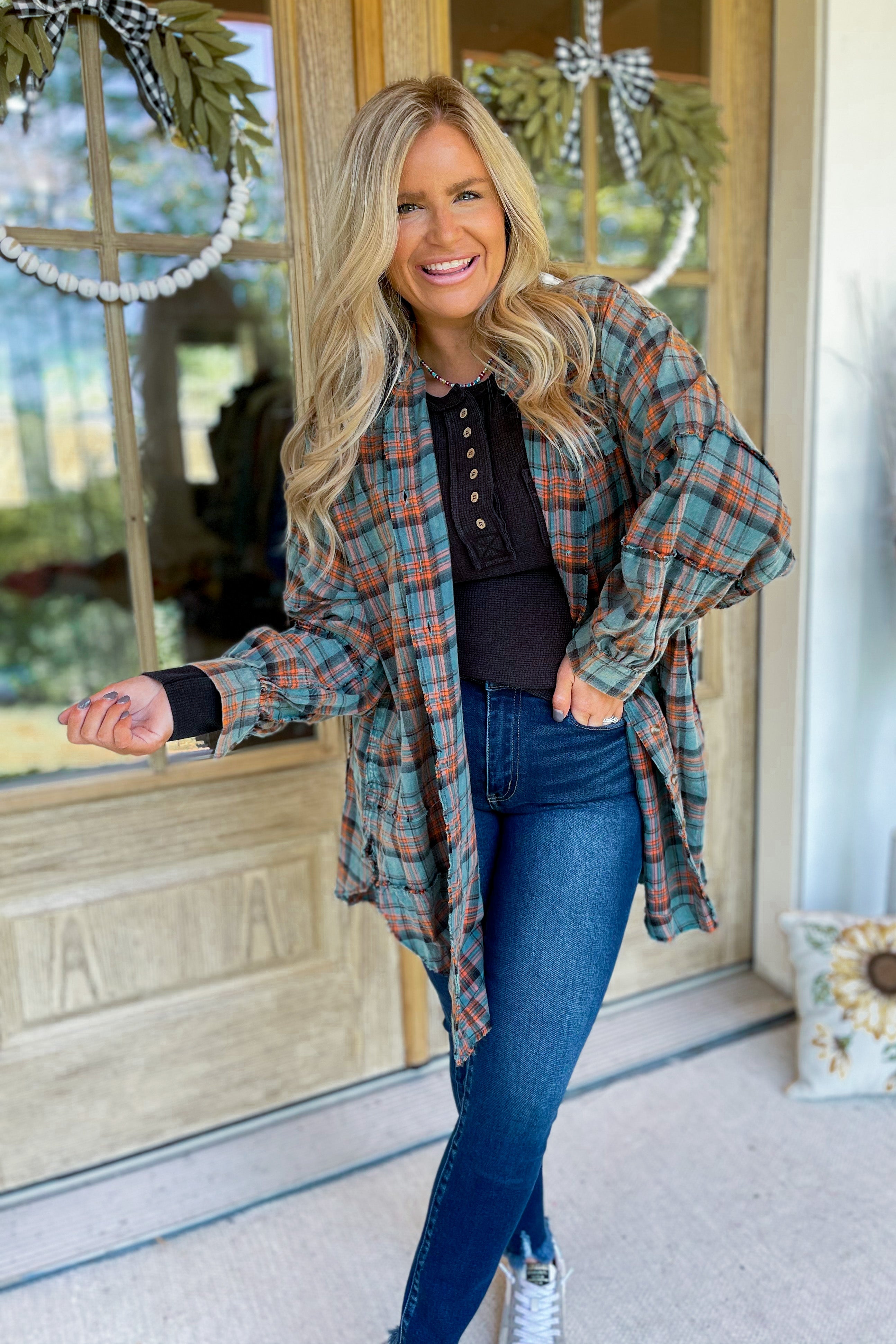 Clarence Mineral Washed Plaid Long Sleeve Shirt - Be You Boutique