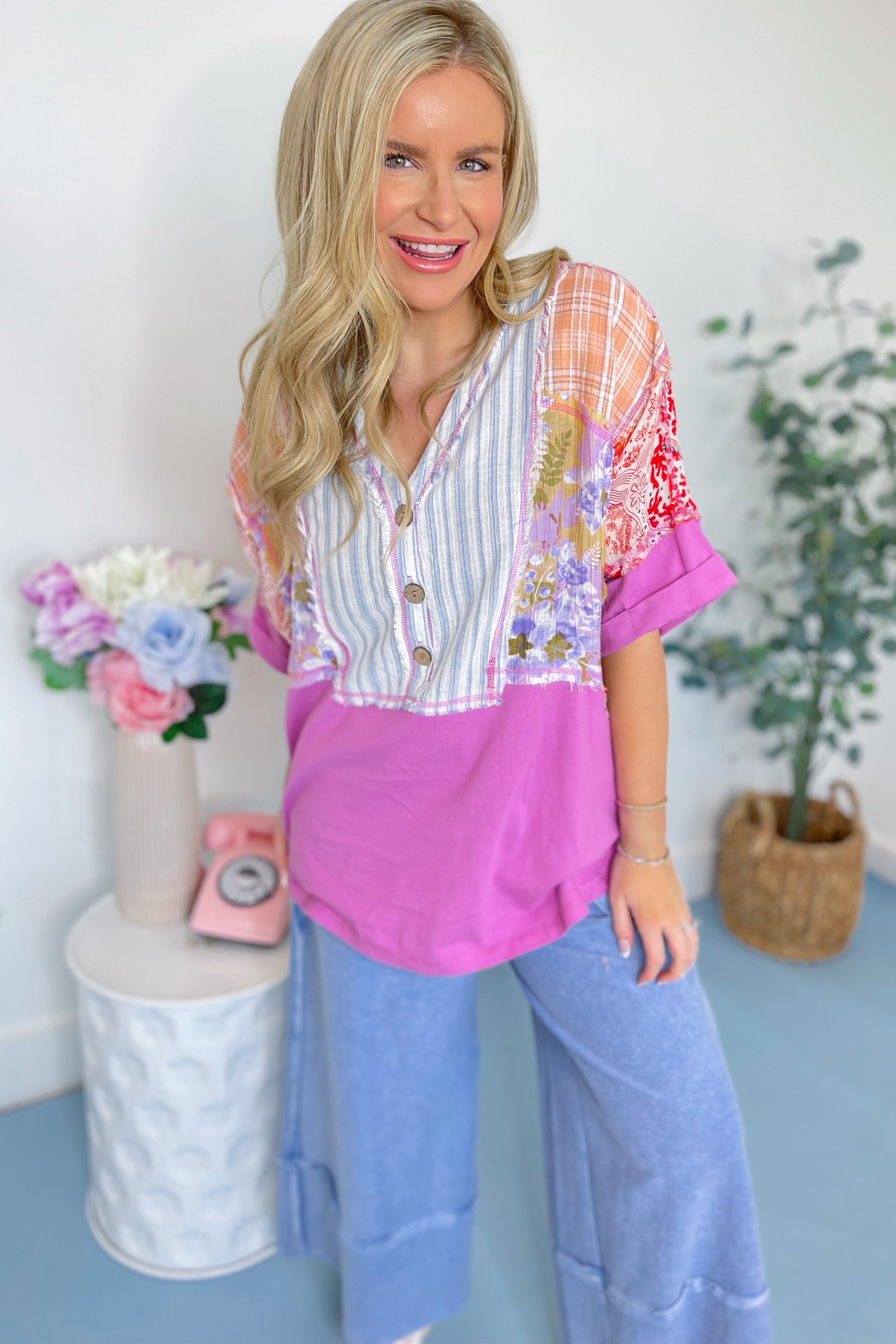 Taylor Patchwork Casual Top - Be You Boutique