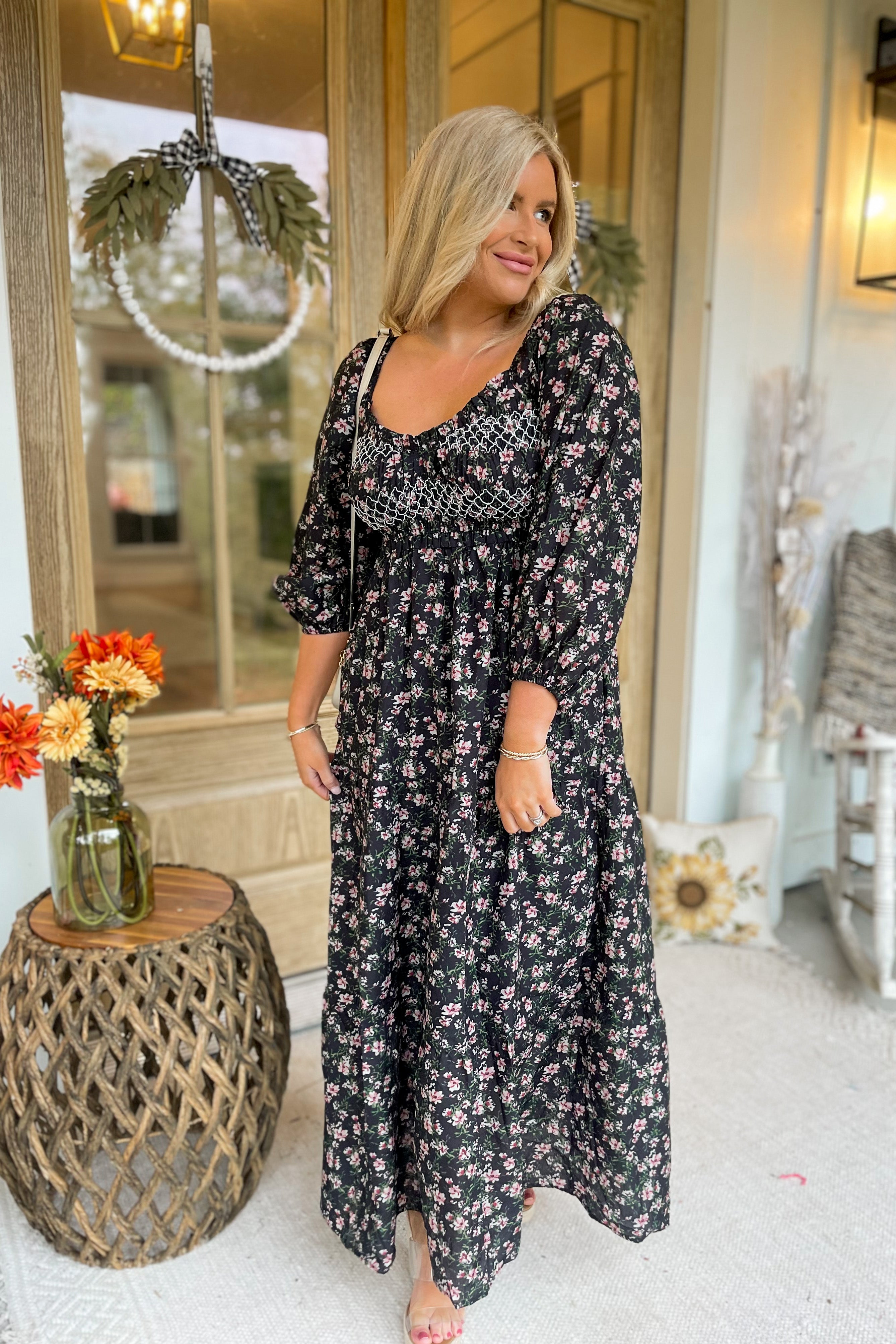 Brandi Bubble Sleeve Printed Maxi Dress - Be You Boutique