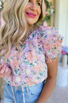 Albi Floral Print V Neck Ruffle Sleeve Top - Be You Boutique