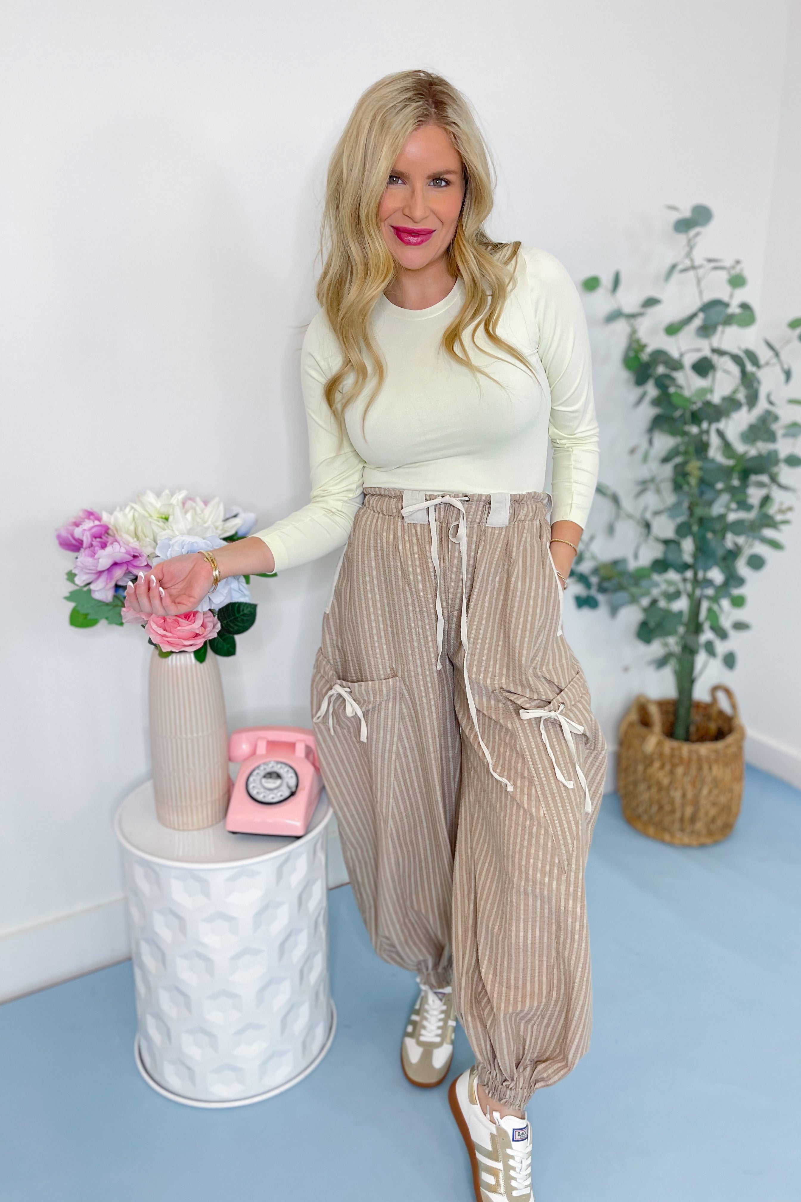 Davi Striped Drawstring Jogger Pant - coco - Be You Boutique