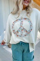 Jacob Washed Terry Floral Peace Sign 3/4 Sleeve Pullover Top - Be You Boutique