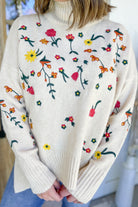 Laural Floral Embroidery Turtle Neck Sweater - Be You Boutique