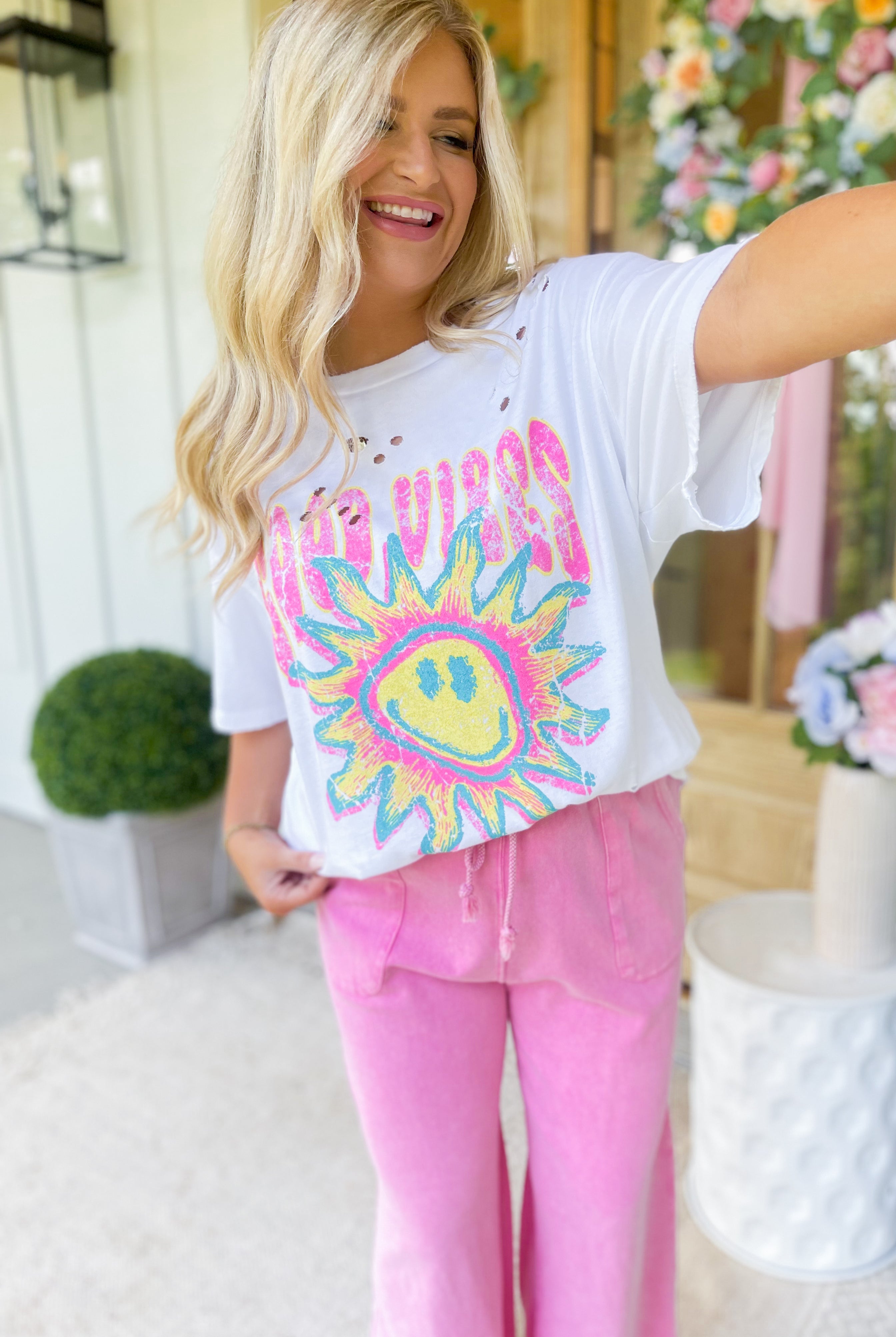 Good Vibes Sunshine Oversized Short Sleeve Graphic Tee - Be You Boutique