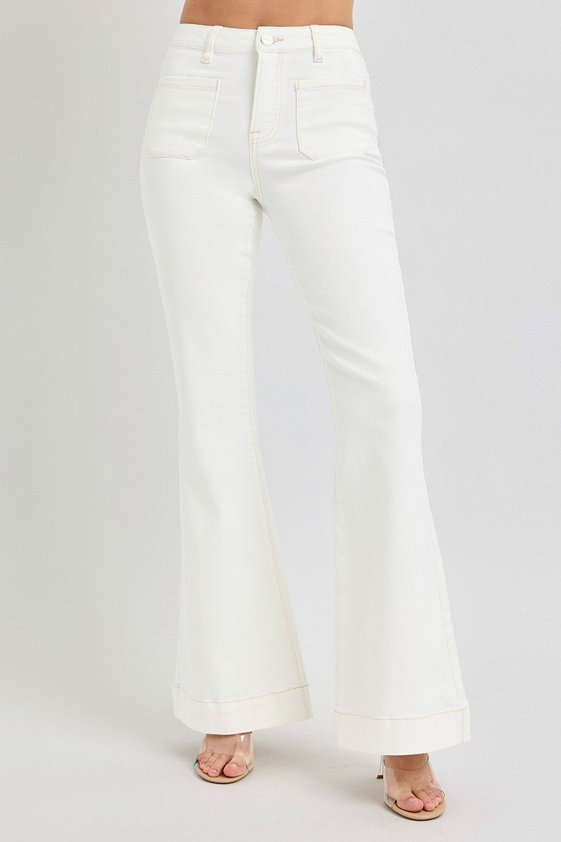 Risen Prissy High Rise Front Patch Pocket Bell Bottom Pants - Be You Boutique