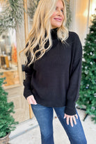 Liz Mock Neck Drop Shoulder Exposed Seam Sweater - Be You Boutique