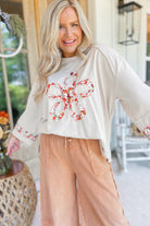 Kylie Flower Patch 3/4 Sleeve Knit Top - Be You Boutique