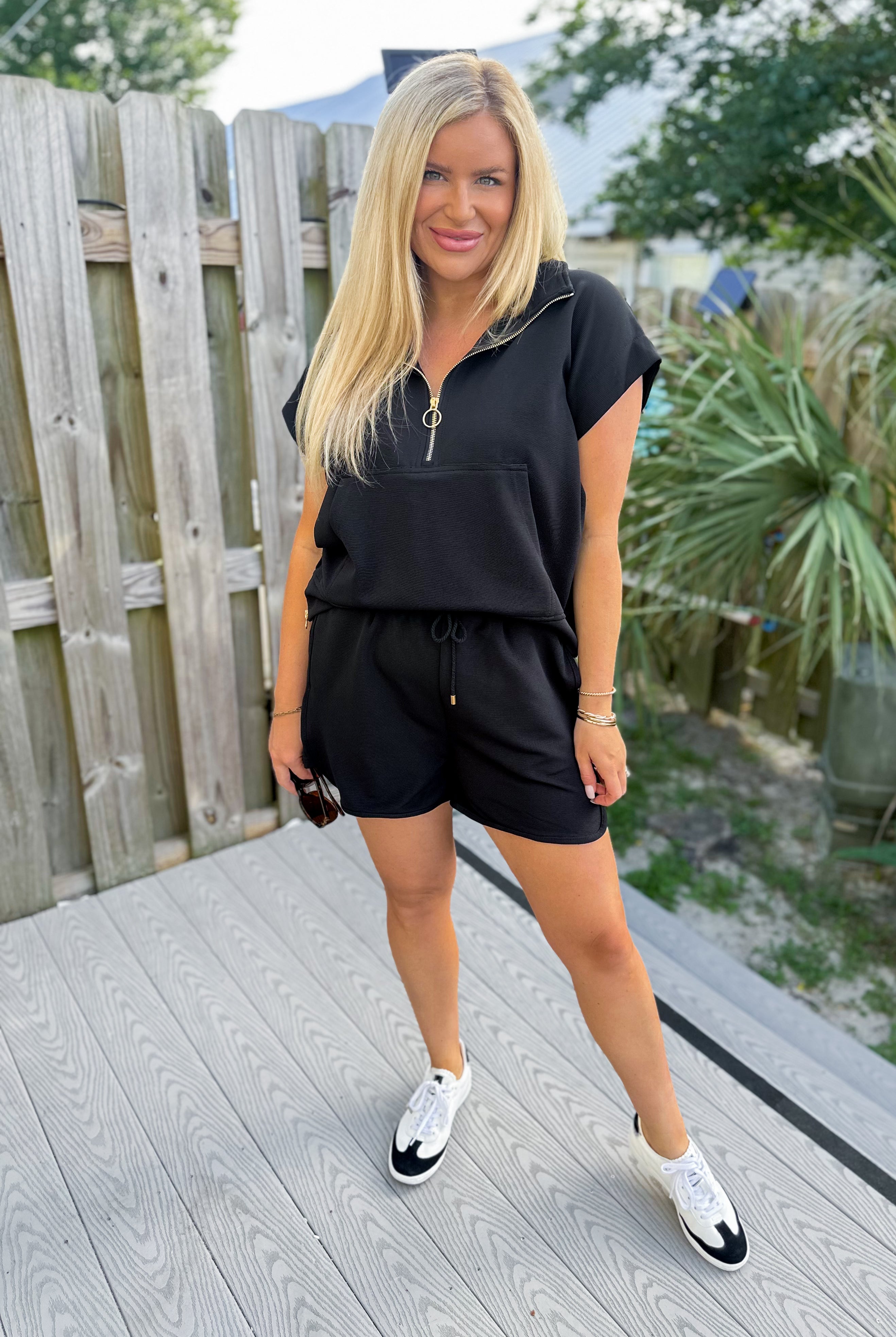 Carissa Ribbed Half Zip Top and High Waist Short Two Piece Set - Be You Boutique