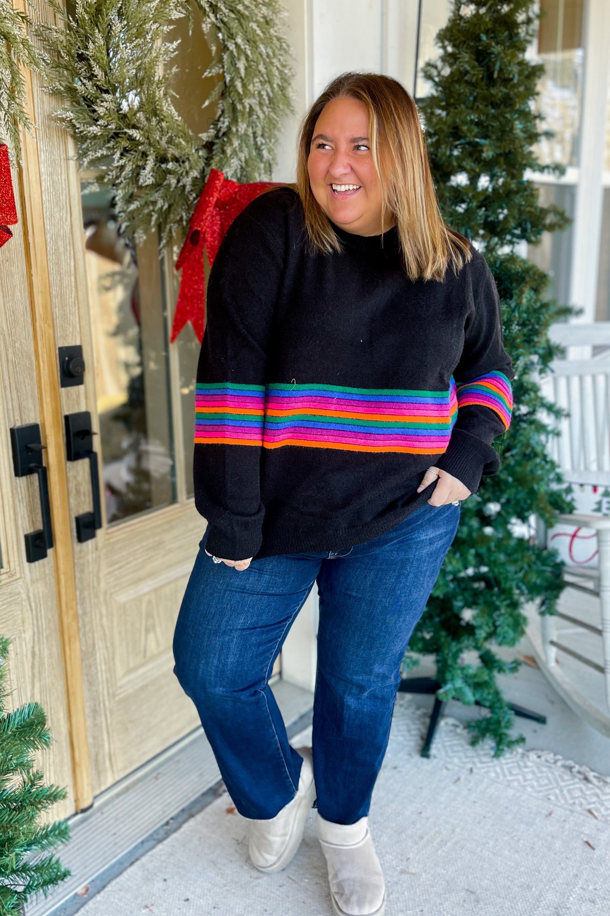 Reed Multi Color Stripe Long Sleeve Sweater [S-3X] - Be You Boutique