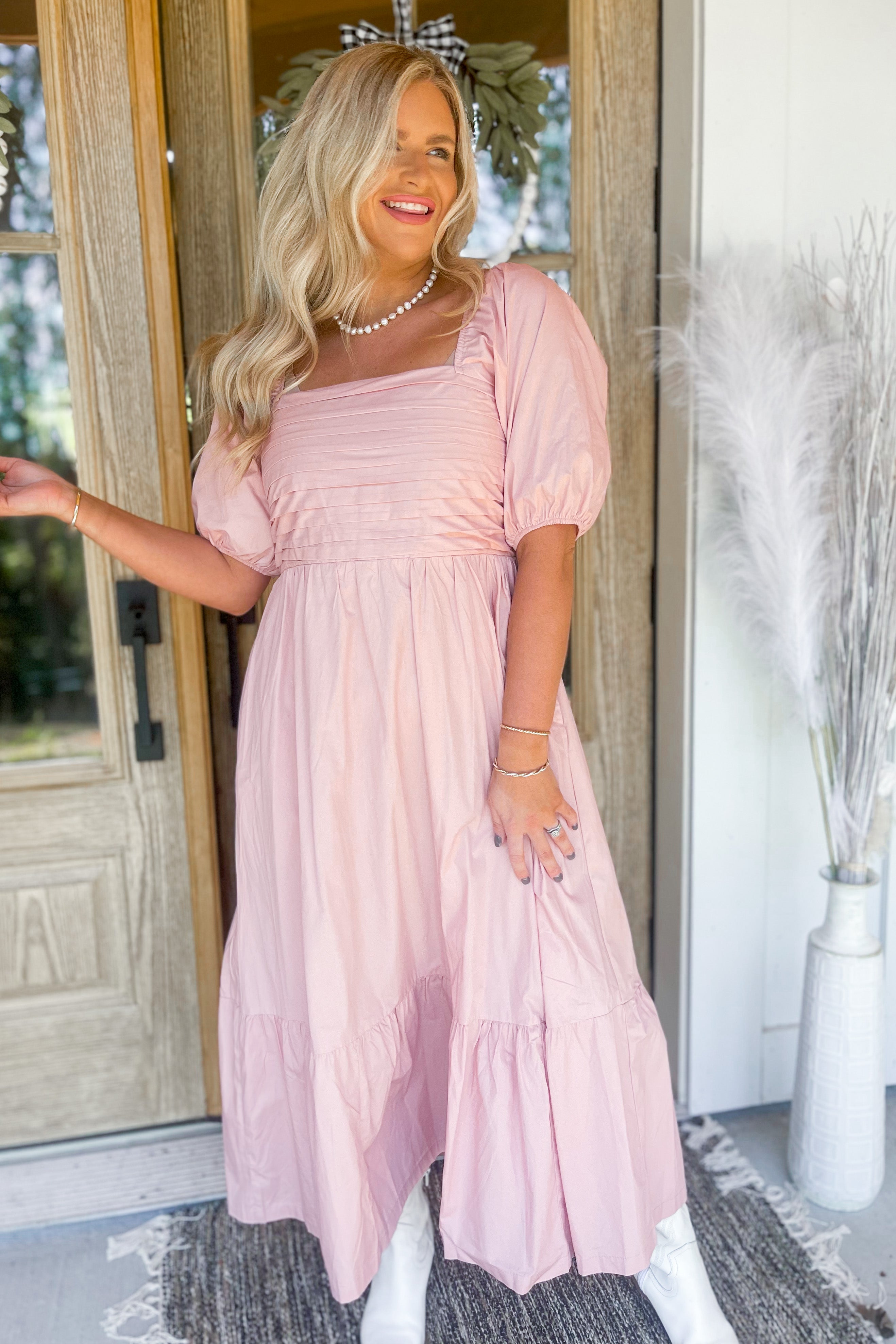 Blake Pintuck Puff Sleeve Midi Dress - Be You Boutique