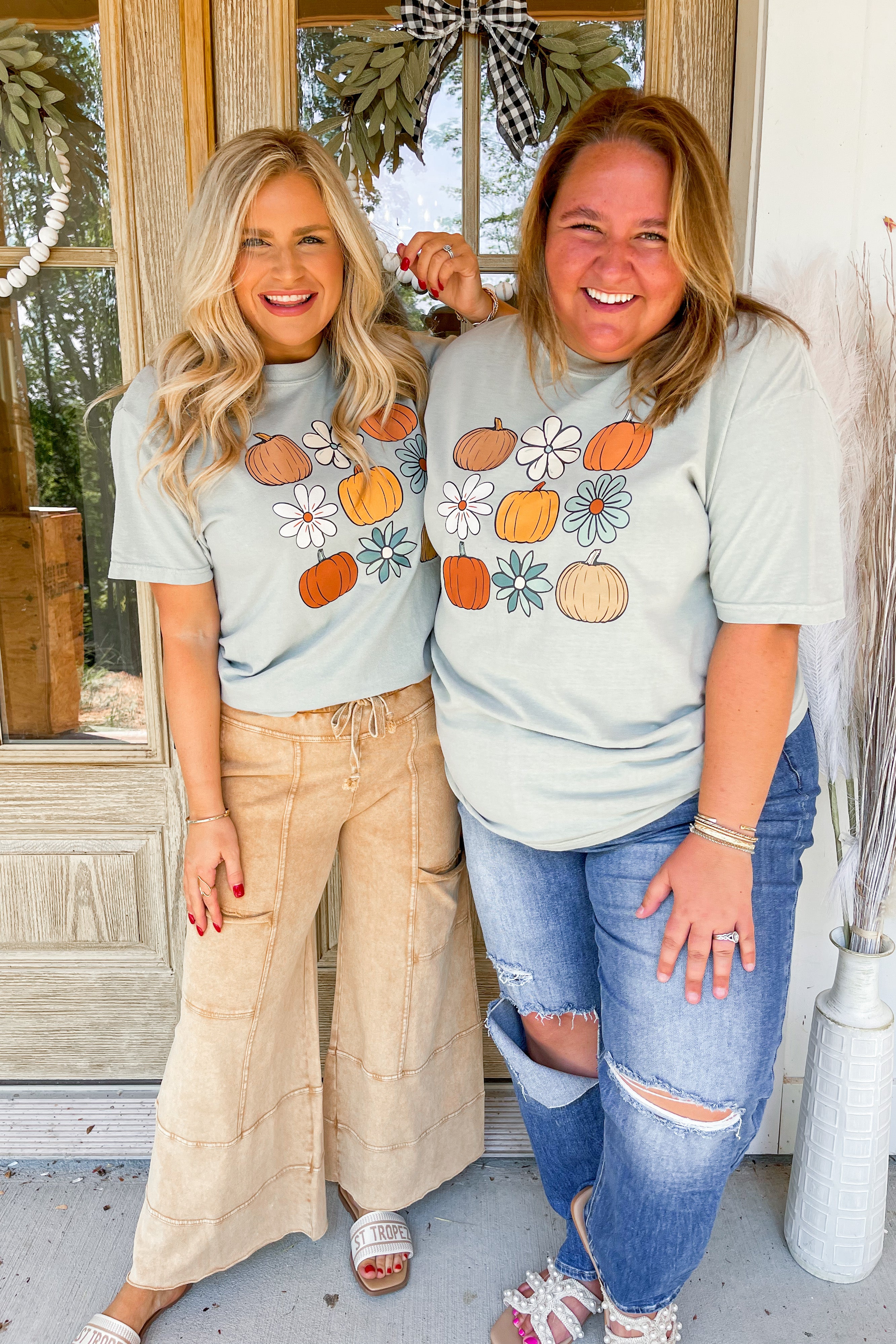 Fall Fun Pumpkin and Flower Short Sleeve Graphic Tee - Be You Boutique